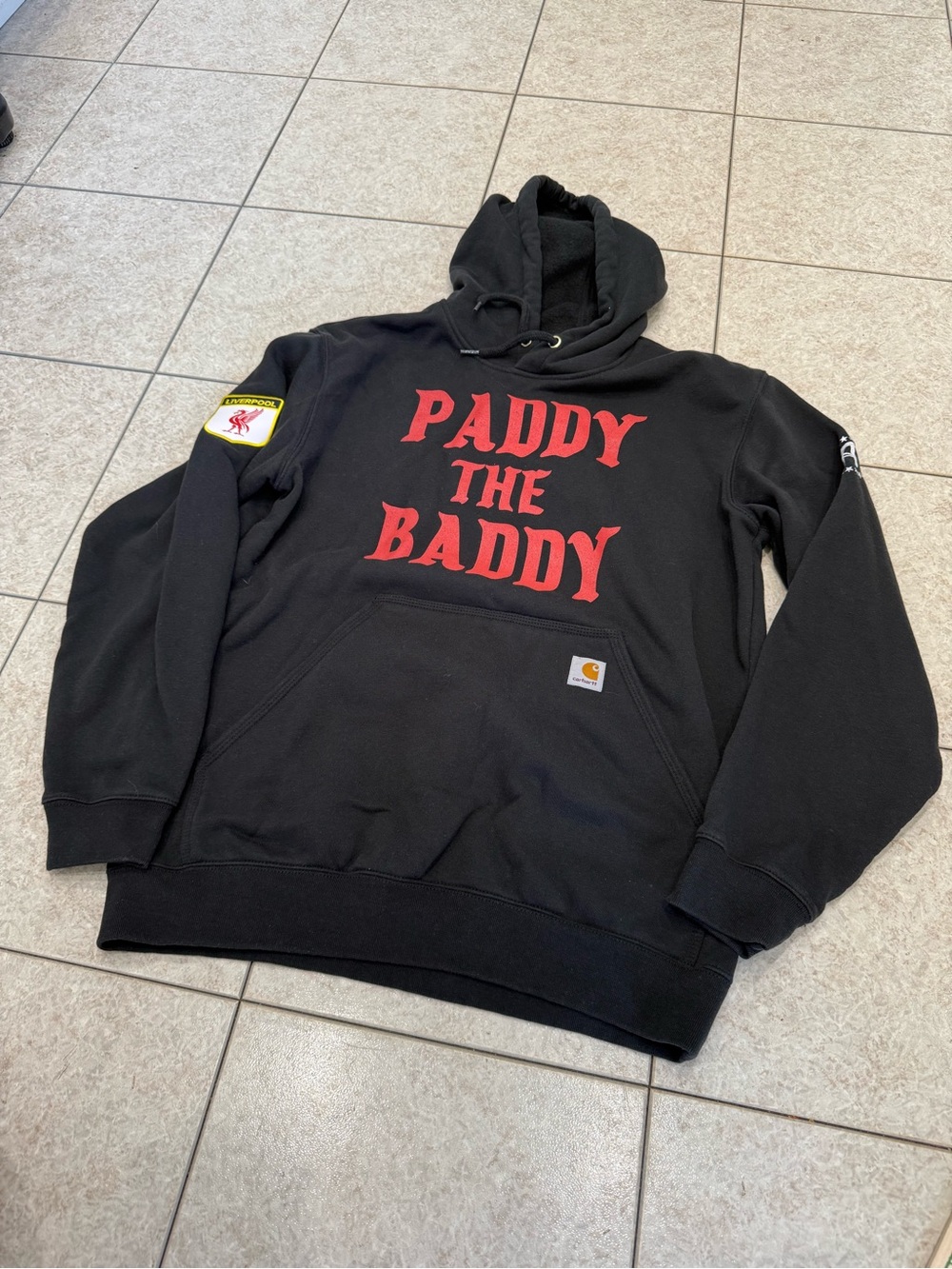 Carhartt Black Crewneck Hoodie with Red "PADDY THE BADDY" Graphic